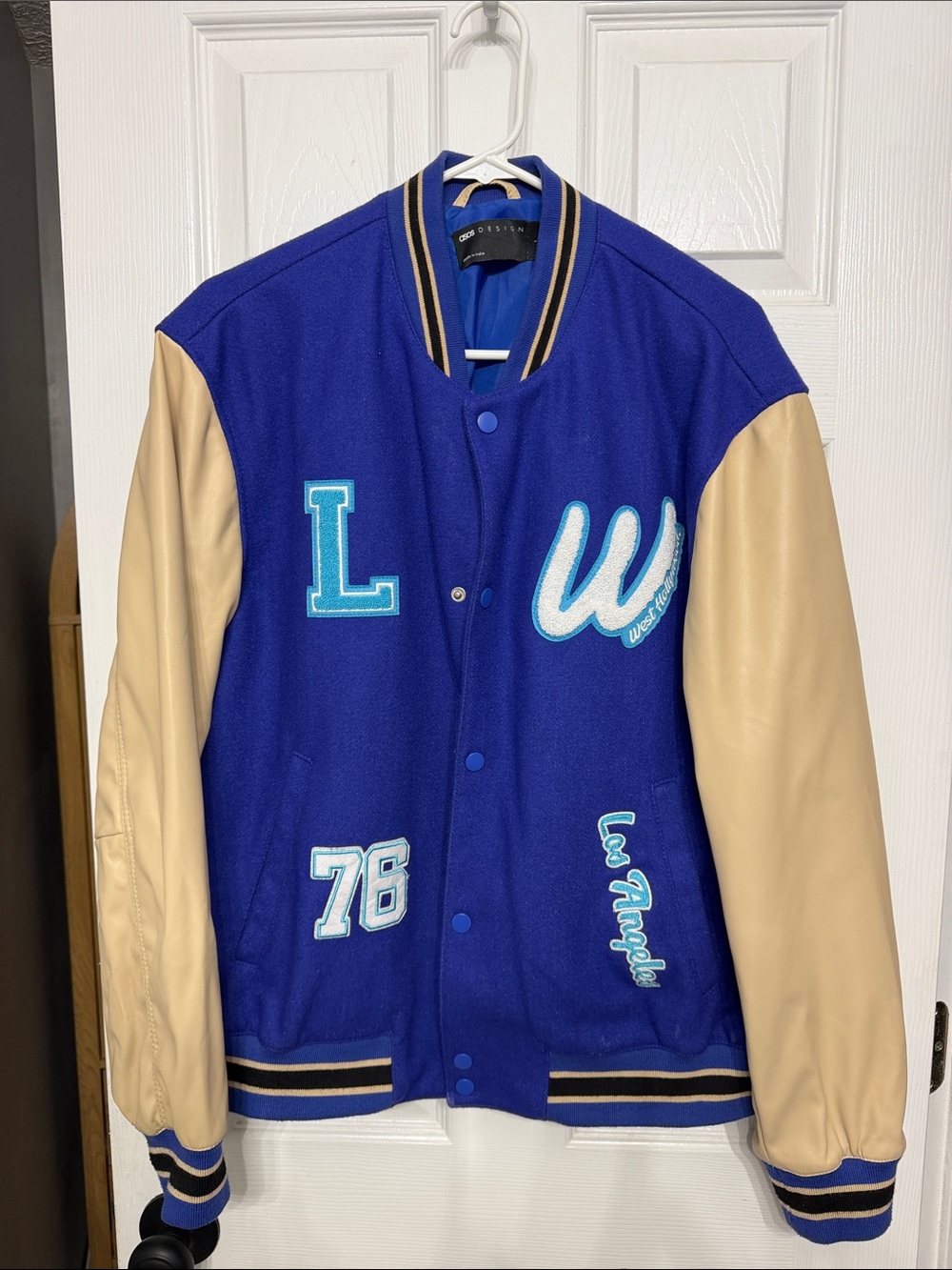 Men's ASOS Blue and Tan Varsity Jacket - Letterman Style